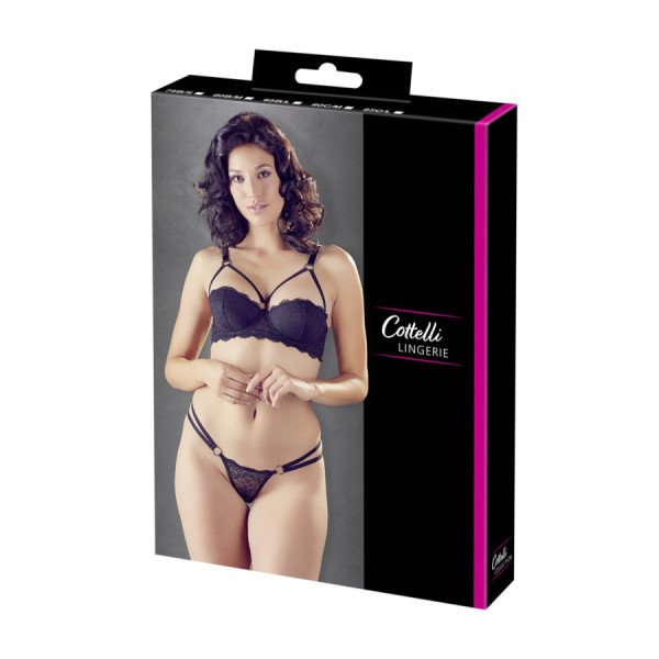 Ensemble soutien-gorge noir sexy avec armature et string assorti 